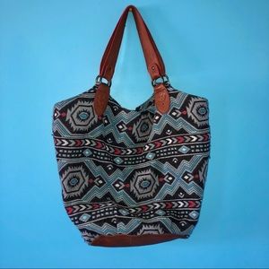 American Eagle Aztec Pattern Tote Weekend Bag Blue Boho Casual